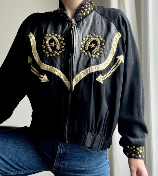 1970's Cowboy Leather Western Bomber Jacket Rare
