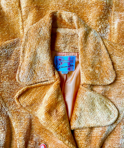 Vintage 1970's Velvet Towelling Gold Mustard Jacket