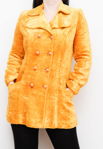 Vintage 1970's Velvet Towelling Gold Mustard Jacket