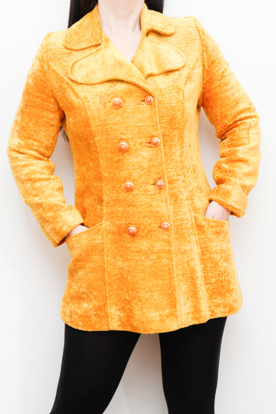 Vintage 1970's Velvet Towelling Gold Mustard Jacket