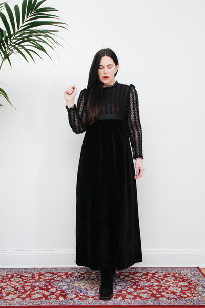 Vintage Angela Gore Velvet Lace Maxi Dress