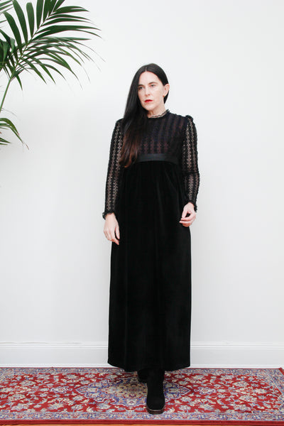 Vintage Angela Gore Velvet Lace Maxi Dress