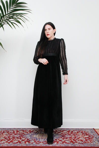 Vintage Angela Gore Velvet Lace Maxi Dress