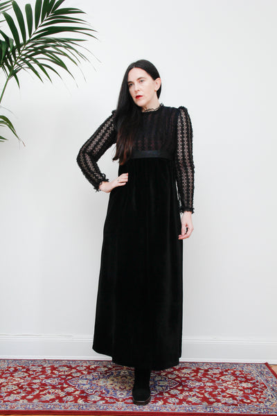 Vintage Angela Gore Velvet Lace Maxi Dress