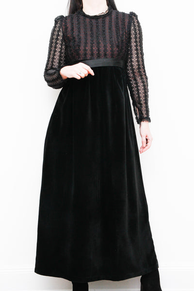 Vintage Angela Gore Velvet Lace Maxi Dress