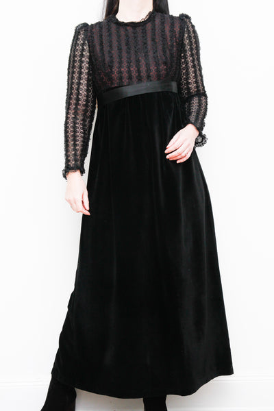 Vintage Angela Gore Velvet Lace Maxi Dress