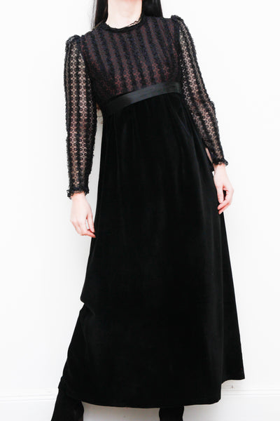 Vintage Angela Gore Velvet Lace Maxi Dress