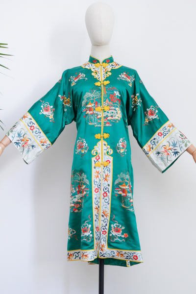 Antique Vintage Chinese Silk Embroidered Robe Coat Kimono