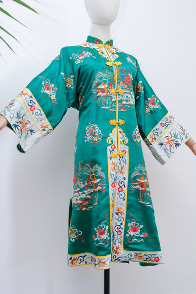 Antique Vintage Chinese Silk Embroidered Robe Coat Kimono