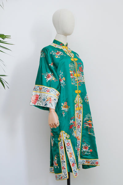 Antique Vintage Chinese Silk Embroidered Robe Coat Kimono