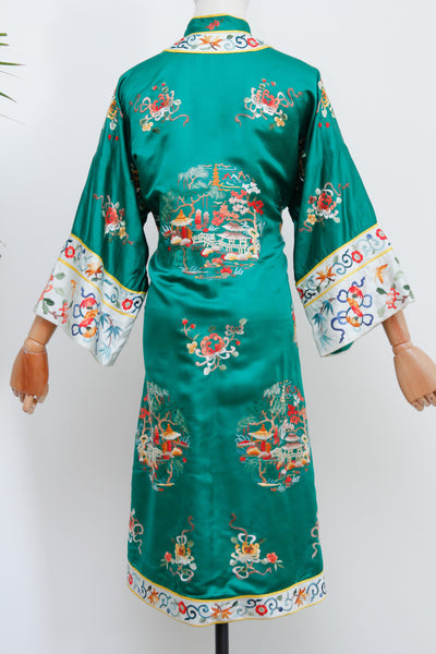 Antique Vintage Chinese Silk Embroidered Robe Coat Kimono