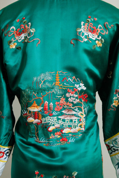Antique Vintage Chinese Silk Embroidered Robe Coat Kimono