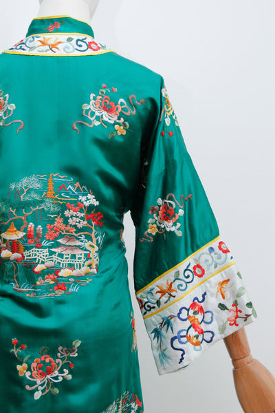 Antique Vintage Chinese Silk Embroidered Robe Coat Kimono