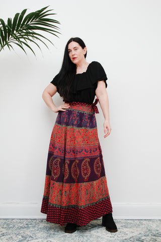Rare 1970's Indian Cotton High Waist Maxi Skirt