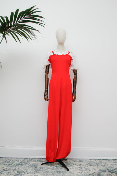 1970's Red Frilly Jumpsuit Overall Rare