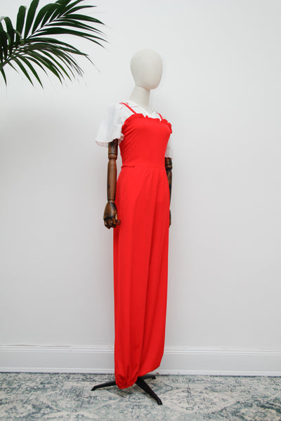 1970's Red Frilly Jumpsuit Overall Rare