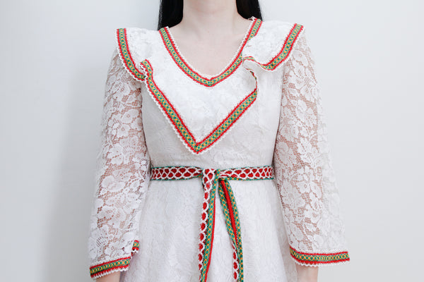Vintage Floral Lace Kaftan Maxi Dress