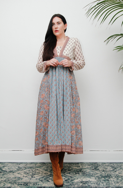 Vintage Indian Block Print Cotton Maxi Dress