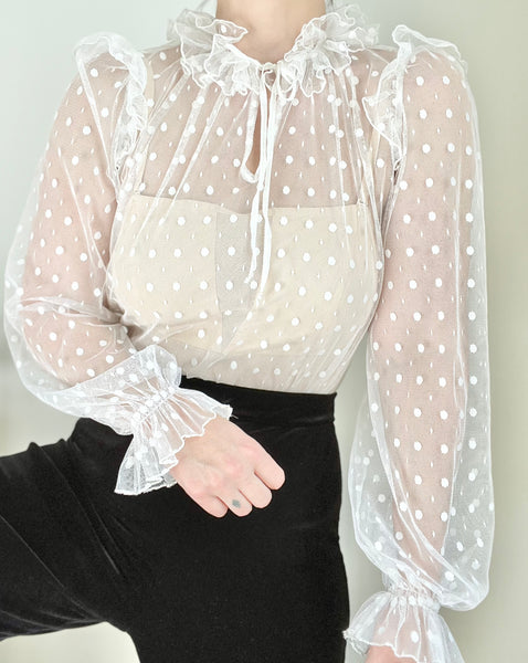 1970's Sheer Lace Victorian Gothic Lace Blouse