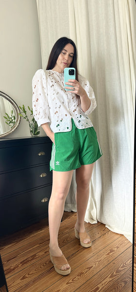 Vintage White Cotton Blouse, Cutwork Puff Sleeve Victorian Top