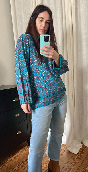 Rare 1970s Indian Block Print Cotton Blouse - Smock Tunic