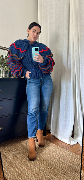 Vintage 1980s Chunky Knit Cardigan, Dramatic Ruffled Shoulders & Balloon Sleeves