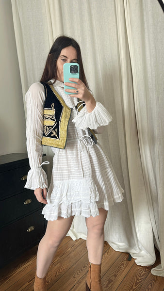 Vintage 1960s Velvet Waistcoat | Navy Ottoman Embroidered Bohemian Vest