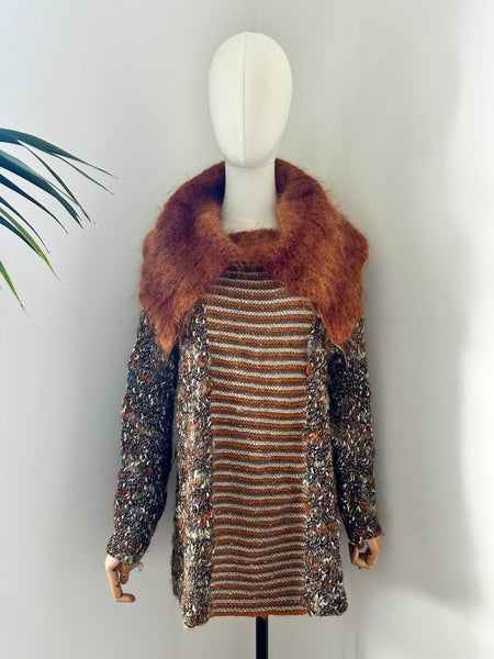 1970's Hand Knitted Mohair Oversized Collared Wool Jumper