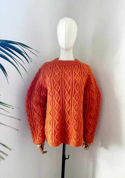 1970's Pumpkin Cable Knitted  Jumper