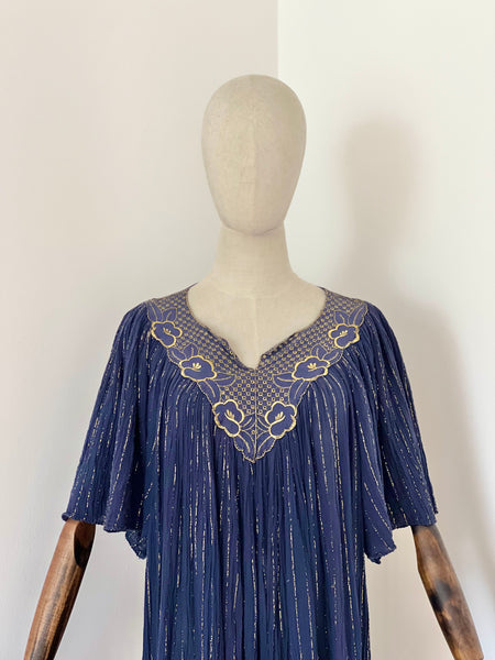 1970's Indian Gauze Crinkle Cotton Smock Dress