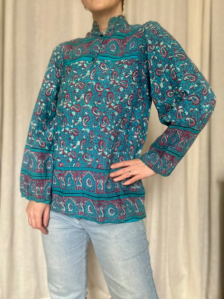 Rare 1970s Indian Block Print Cotton Blouse - Smock Tunic