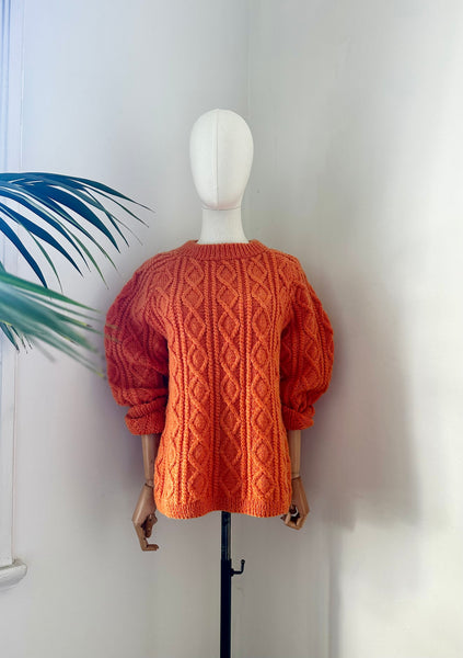 1970's Pumpkin Cable Knitted  Jumper