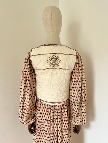 1970's Quilted Indian Cotton Folklore Waistcoat Rare