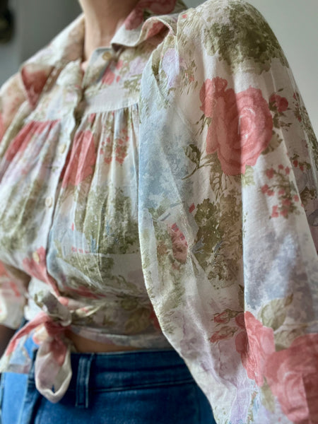1970's Dreamy Cotton Gauze Cropped Blouse