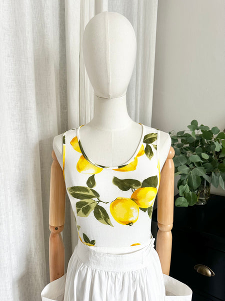 Vintage 1980s Lemon Print Jersey Cotton Vest Top