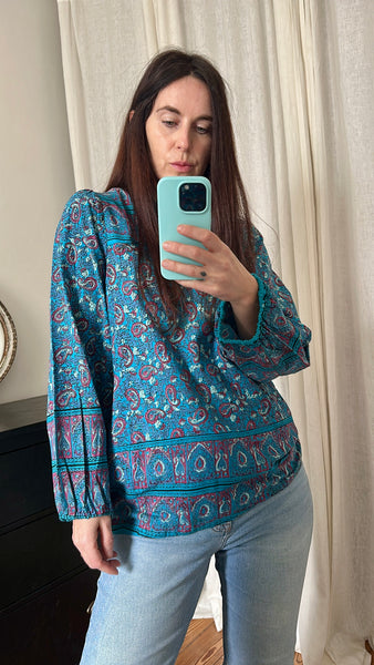 Rare 1970s Indian Block Print Cotton Blouse - Smock Tunic