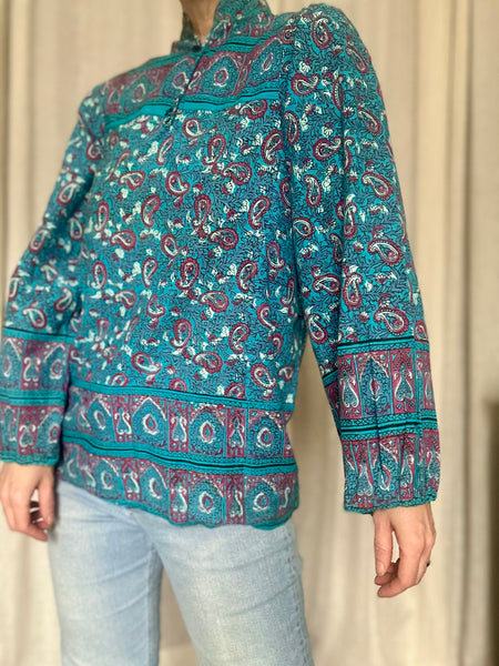 Rare 1970s Indian Block Print Cotton Blouse - Smock Tunic