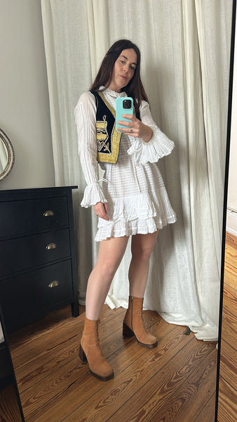 Rare 1960s Blue Velvet Embroidered Waistcoat – Folklore Floral & Heart Design, Bohemian Vintage Vest