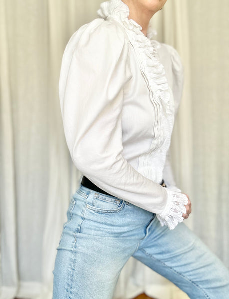 Vintage Victorian Style Cotton Blouse | Puff Shoulder Ruffle Gothic Top