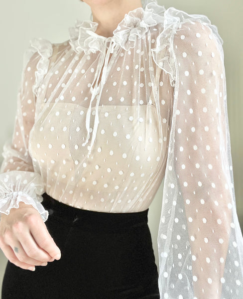 1970's Sheer Lace Victorian Gothic Lace Blouse