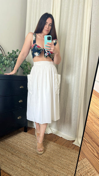 Vintage 1980s Floral Tie Front Bralette Crop Top