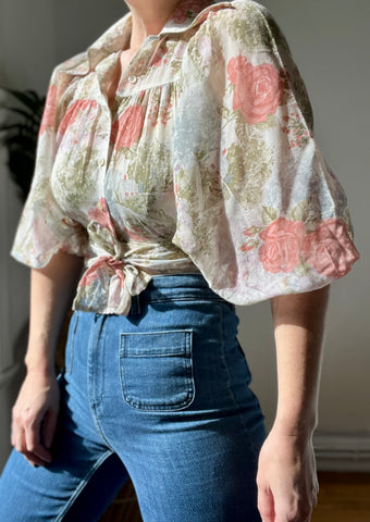 1970's Dreamy Cotton Gauze Cropped Blouse