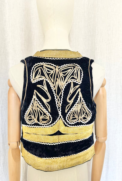 Vintage 1960s Velvet Waistcoat | Navy Ottoman Embroidered Bohemian Vest
