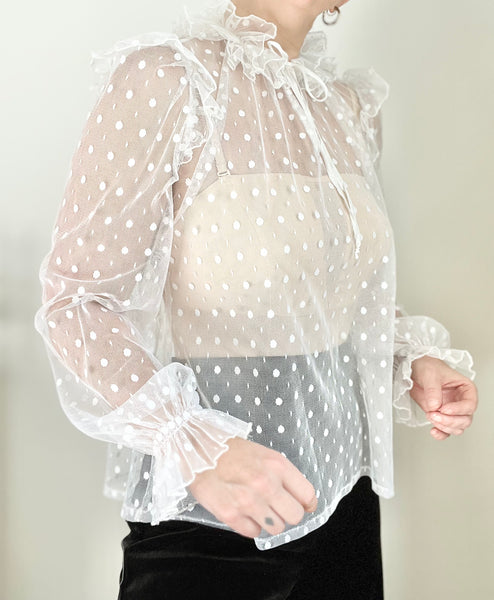 1970's Sheer Lace Victorian Gothic Lace Blouse