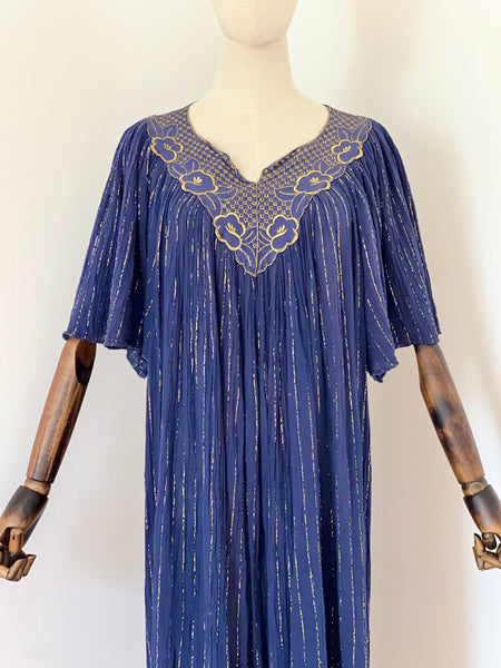 1970's Indian Gauze Crinkle Cotton Smock Dress