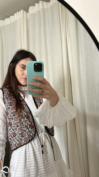 Rare Vintage Indian Cotton Gauze Waistcoat | Quilted Floral Bohemian Vest
