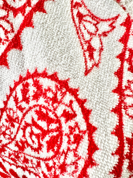 Vintage 1970s Towelling Kaftan Poncho Top, Red Paisley Bohemian Cotton