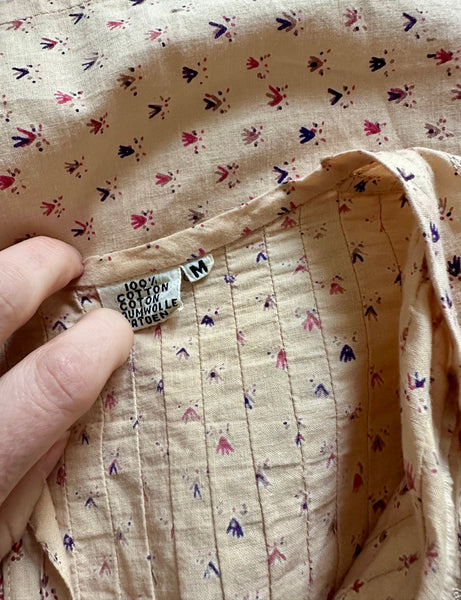 Rare Vintage Indian Cotton Tunic Blouse - Peach Flora Smock