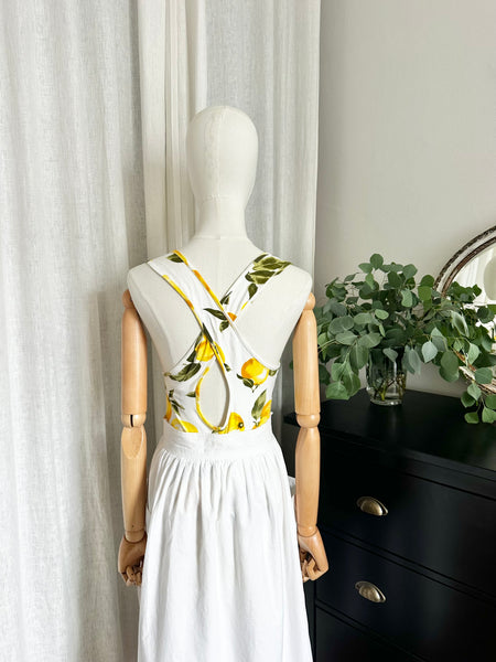 Vintage 1980s Lemon Print Jersey Cotton Vest Top