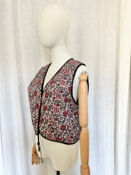 Rare Vintage Indian Cotton Gauze Waistcoat | Quilted Floral Bohemian Vest